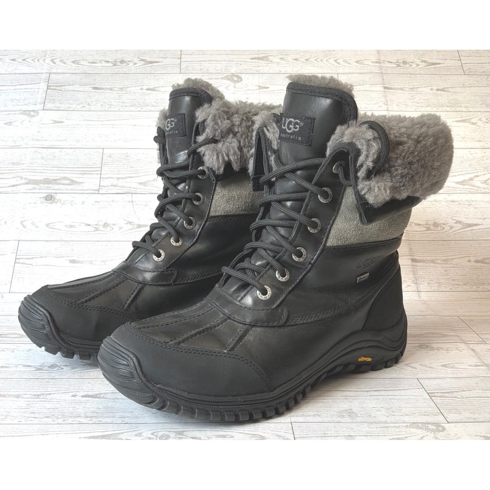 UGG Adirondack II Waterproof Winter Boots Black Shearling Vibram Women's Sz 9